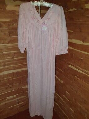 Vintage Colony Club Classic Pink Long Nightgown - Embroidered Yoke